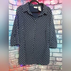 White Stag Button Up Dark Blue Blouse with White Dots 16W